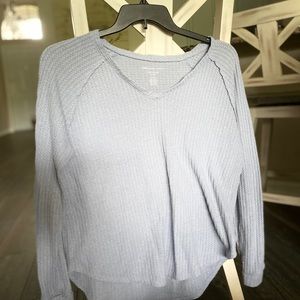 Baby Blue AE Sweater Long Back Waffle Knit
